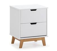 Table de Chevet Miranda 2 tiroirs Blanc, MDF laqué en couler Blanc