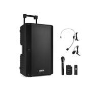 Vonyx VSA700-BP Enceinte Sono Active 1000W - Batterie Intégrée, Haut-Parleur 15", Micro-Casque, Micro-Cravate, BT, 8 Heures d'Autonomie, Idéale pour Vos Conférences ou pour Diffuser de la Musique