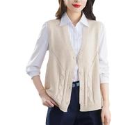 Vsadsau Cardigan en tricot uni pour femme d'âge moyen sans manches avec boutons et col en V, beige, S