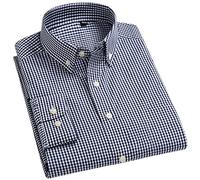 Vsadsau Chemise à carreaux en coton à carreaux simple poche plaquée manches longues boutonnée chemise rayée pour homme 18-230 L