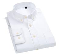 Vsadsau Chemise à manches longues en coton pour homme avec poche plaquée simple, coupe classique, boutonnée, blanche, taille XL