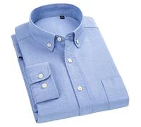 Vsadsau Chemise à manches longues en coton pour homme avec poche plaquée simple, coupe droite, boutonnée