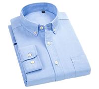 Vsadsau Chemise à manches longues en coton pour homme avec poche plaquée simple, coupe droite, boutonnée