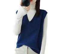 Vsadsau Gilet tricoté sans manches pour femme - Couleur unie - Pull décontracté pour printemps et automne, bleu marine, L