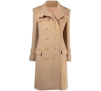 Vsadsau Manteau d'hiver droit de style britannique à double boutonnage en laine avec col montant long, Kaki9., XL