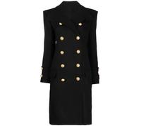 Vsadsau Manteau d'hiver droit de style britannique à double boutonnage en laine avec col montant long, Noir , XL