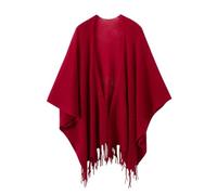 Vsadsau Poncho bohème à franges 100 % cachemire pour femme, bordeaux, Taille unique
