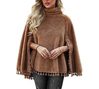 Vsadsau Poncho d'hiver en polaire pour femme - Capes chaudes en velours - Cape à manches chauve-souris - Auburn XXXL