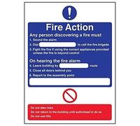 vsafety 12001 an-s Fire Action Sign, Assemblée Fire Action cadran, autocollant, Portrait, 150 mm x 200 mm, bleu/rouge