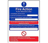 vsafety 12007 an-r Fire Action Sign, Assemblée Fire Action/SI VOUS Découvrez une Fire, en plastique rigide, Portrait, 150 mm x 200 mm, bleu/rouge