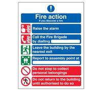 vsafety 12009 an-r Fire Action Sign, Assemblée Fire Action/6 Message, en plastique rigide, Portrait, 150 mm x 200 mm, noir/bleu/vert/rouge