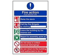 vsafety 12009 au-r Fire Action Sign, Assemblée Fire Action/6 Message, en plastique rigide, Portrait, 200 mm x 300 mm, noir/bleu/vert/rouge