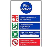 vsafety 12010 au-s Fire Action Panneau, 4 point Fire Action affichage/NE PAS réintroduit, autocollant, Portrait, 200 mm x 300 mm, noir/bleu/vert/rouge