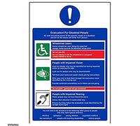 vsafety 12018 Serviettes au-s Panneau Fire Action, d'évacuation pour personnes handicapées, autocollant, Portrait, 200 mm x 300 mm, bleu/vert/noir/rouge