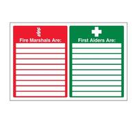 vsafety 13046ba-r Fire équipement Sign, Fire Marshals/formations aux Premiers Secours avec vierges, en plastique rigide, paysage, 300 mm x 200 mm, vert/rouge