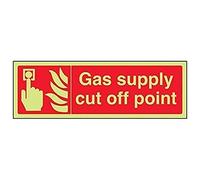 VSafety 13066AX-G Panneau de signalisation « Gas Supply Cut Off Point » en plastique brillant dans le noir, 1 mm, paysage, 300 mm x 100 mm, rouge