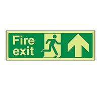 vsafety 14001 ax-g Pancarte "Fire Exit Flèche jusqu', Glow dans le noir, 1 mm en plastique, paysage, 300 mm x 100 mm, vert
