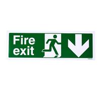 vsafety 14002 ax-s "Fire Exit Flèche vers le bas signe, autocollant en vinyle, paysage, 300 mm x 100 mm, vert