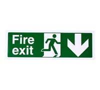 vsafety 14002bj-s "Fire Exit Flèche vers le bas signe, autocollant en vinyle, paysage, 450 mm x 150 mm, vert