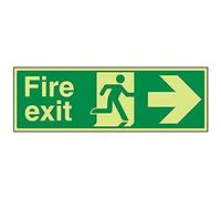 vsafety 14004bj-g Pancarte'Fire Exit avec flèche à droite, Glow dans le noir, 1 mm en plastique, paysage, 450 mm x 150 mm, vert
