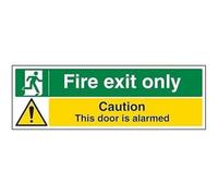 VSafety 14013BJ-S Panneau de sortie de secours en cas d’incendie Fire Exit Only/Door Alarmed Autocollant Format paysage 450 x 150 mm Noir/Vert/Jaune