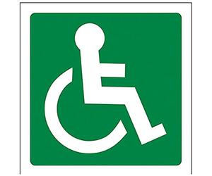 vsafety 14018 af-r Fire Exit Sign De Roue, chaise Logo Face à droite, en plastique rigide, Carré, 100 mm x 100 mm, vert