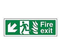 VSafety 14024AX-S'NHS Panneau de sortie de secours flèche vers le bas à gauche, paysage, 300 mm x 100 mm (lot de 3)