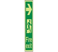 vsafety 14040 ak-g Pancarte "Fire Exit avec flèche à droite, Glow dans le noir, 1 mm en plastique, Portrait, 100 mm x 300 mm, vert