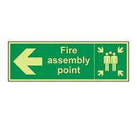 vsafety 17021bj-g Panneau "Fire Point Générale à gauche, Glow dans le noir, 1 mm en plastique, paysage, 450 mm x 150 mm, vert