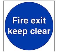 vsafety 18003bg-r Panneau obligatoire, "Fire Exit Keep Clear", en plastique rigide, Carré, 400 mm x 400 mm, bleu