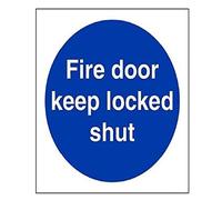 vsafety 18015 AF-S Panneau obligatoire,Fire Arrêt de porte Keep verrouillé, autocollant, carré, 100 mm x 100 mm, bleu