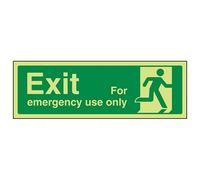 VSafety 21013AX-G Panneau de sécurité Exit For Emergency Use Only Man Right Landscape, 1 mm, plastique phosphorescent 300 x 100 mm Vert