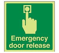 vsafety 22022 am-g "d'urgence de dégagement de porte Lave-vaisselle Panneau de porte État, Glow in the Dark, 1 mm en plastique, carré, 150 mm x 150 mm, vert