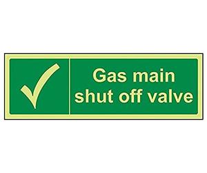 Vsafety 23027 Axe-g "gaz principal Vanne d'arrêt" Safe état général des Signes, brillent dans le noir, 1 mm Plastique, paysage, 300 mm x 100 mm, Vert
