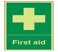 VSafety 31001AU-G Panneau « First Aid » en plastique phosphorescent, 1 mm, portrait, 200 mm x 300 mm, vert