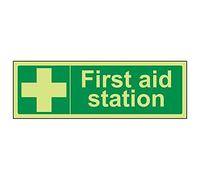 Vsafety 31016 Axe-g "premiers secours station" First Aid General Sign, brillent dans le noir, 1 mm Plastique, paysage, 300 mm x 100 mm, Vert