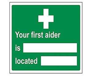 vsafety 31022 ar-r "First Secouriste/adresse Panneau « First Aid Assemblée, en plastique rigide, paysage, 200 mm x 150 mm, vert