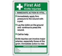 vsafety 31032 au-r "First Aid Couteau Blessures Poster Panneau « First Aid Assemblée, en plastique rigide, Portrait, 200 mm x 300 mm, noir/vert