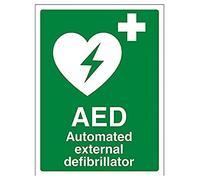 vsafety 31033 an-r "AED défibrillateur externe automatisé Panneau « First Aid Assemblée, en plastique rigide, Portrait, 150 mm x 200 mm, vert
