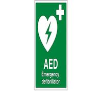 vsafety 31034bc-s "AED défibrillateur d'urgence Premiers Secours General signe, autocollant, Portrait, 300 mm x 400 mm, vert