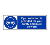 vsafety 41057bp-r "Protection des yeux est fournie pour votre sécurité et doit être porté obligatoire ppe Panneau, en plastique rigide, paysage, 600 mm x 200 mm, bleu