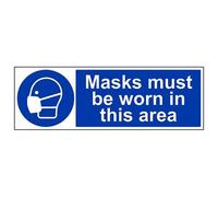 vsafety 41074bp-s "Masques doit être porté dans cette Zone obligatoire ppe signe, autocollant, paysage, 600 mm x 200 mm, bleu