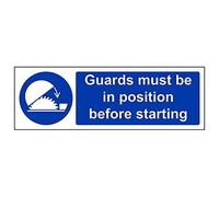 Vsafety 42011 Axe-s "gardes doit être en position avant de commencer" Sign, 300 mm x 100 mm (lot de 3)