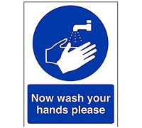 vsafety 43008 an-r obligatoire Panneau Assemblée, en plastique rigide, "NOW Wash Your Hands Veuillez, Portrait, 150 mm x 200 mm, bleu