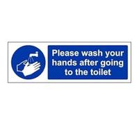 vsafety 43031 ax-s obligatoire General signe, autocollant, Lavez vos mains après aller à la toilette, paysage, 300 mm x 100 mm, bleu