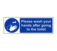vsafety 43031bj-s obligatoire General signe, autocollant, ", Lavez vos mains après aller à la toilette, paysage, 450 mm x 150 mm, bleu