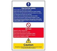 Vsafety 44004 Au-r "avis de couteaux utiliser en toute sécurité" Sign, portrait, 200 mm x 300 mm (lot de 3)
