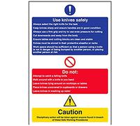 vsafety 44004 au-r obligatoire Restauration Panneau, en plastique rigide, utilisation affichage Couteaux en toute sécurité, Portrait, 200 mm x 300 mm, noir, bleu, rouge, jaune