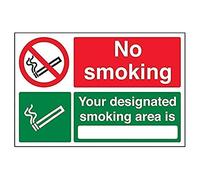 vsafety 57040ba-s "No Smoking/votre zone fumeur Désigné" Prohibition signe, autocollant, paysage, 300 mm x 200 mm, noir/vert/rouge