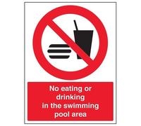 vsafety 58007bc-s "Ne pas manger ou boire dans la zone de piscine Panneau l'eau « L'Interdiction, autocollant, Portrait, 300 mm x 400 mm, noir/rouge